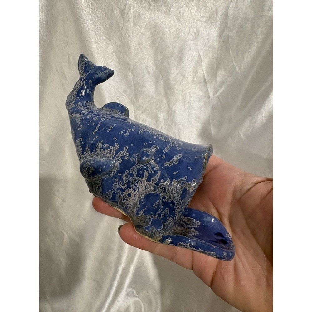 Handmade Blue pottery Whale trinket dish or ashtray